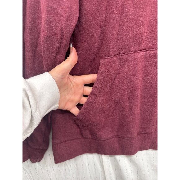 Volcom Mens Hoodie Sz L Maroon Heathered Logo Pocket Streetwear Worn-In Comfort - Picture 3 of 10